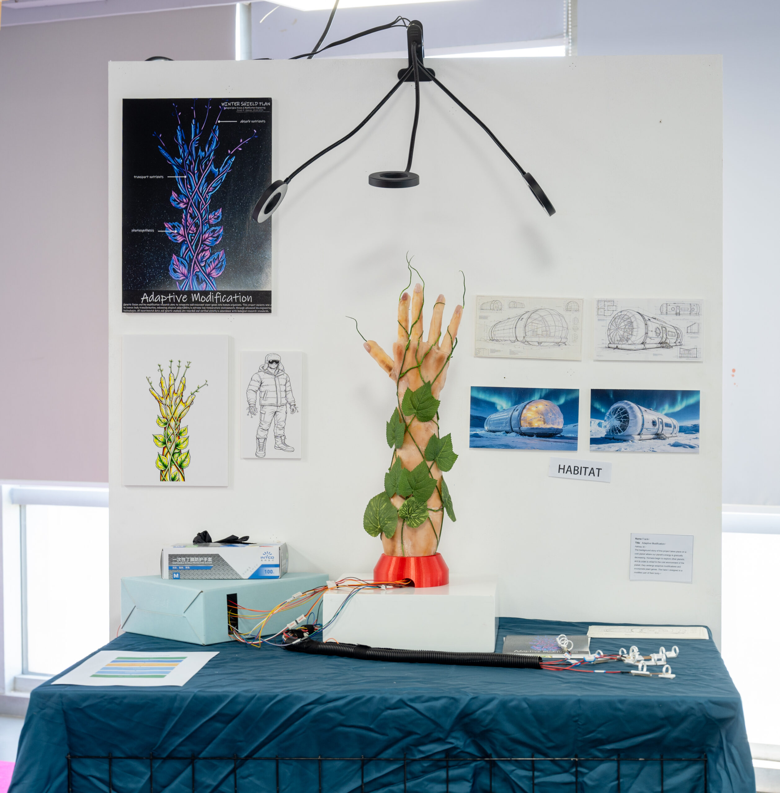艺术装置展示台和作品草图展板